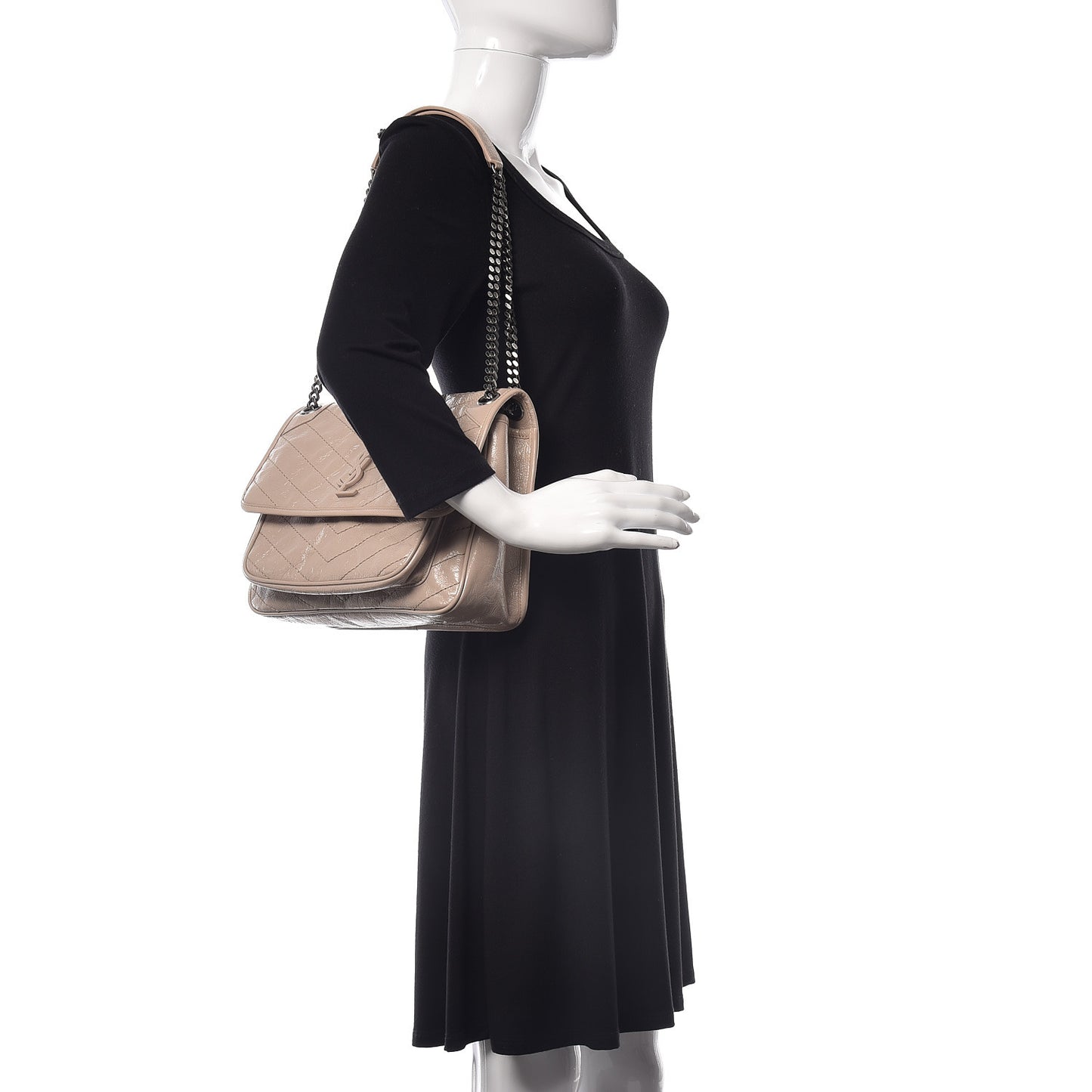 Crinkled Calfskin Matelasse Monogram Medium Niki Chain Satchel Light Natural
