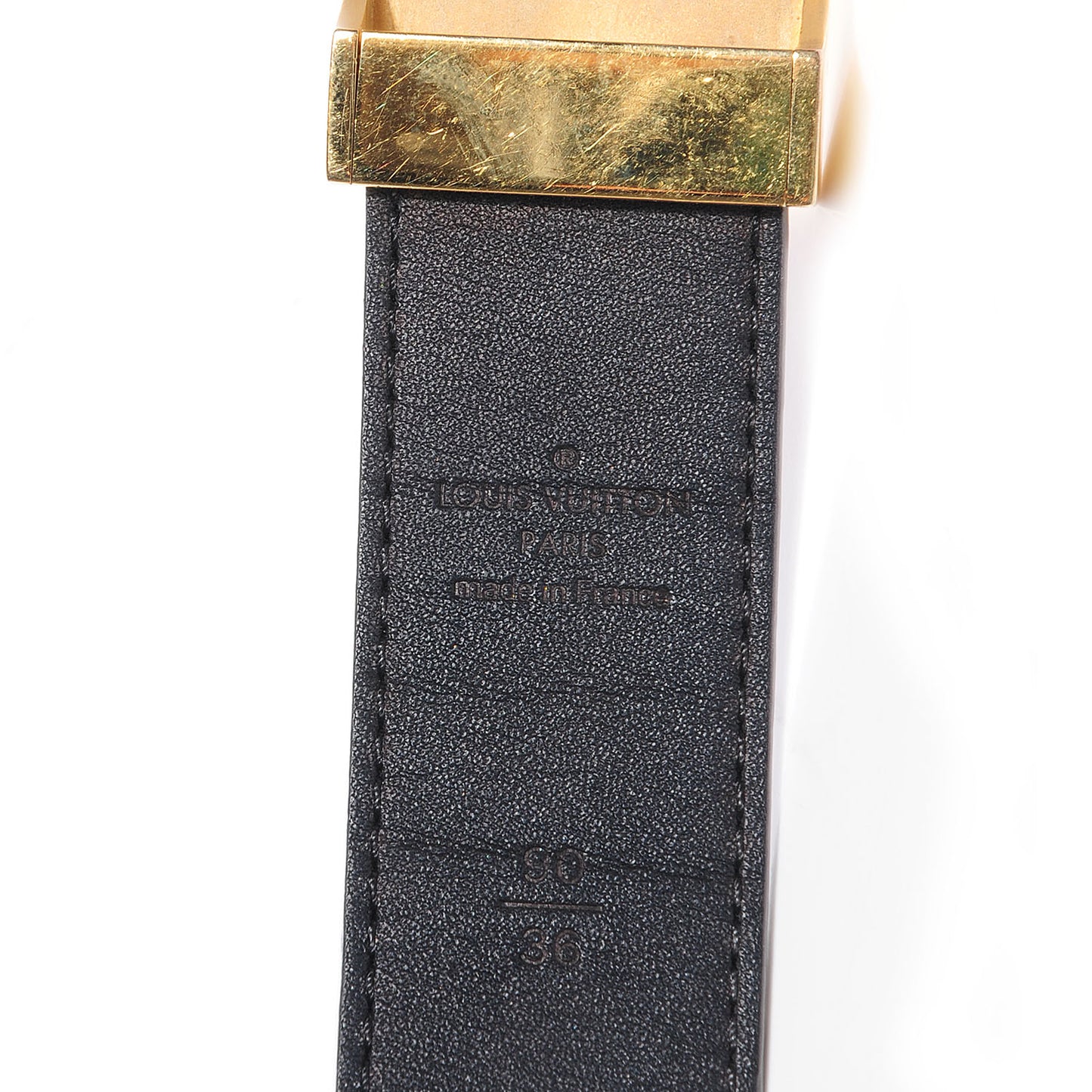 Damier Ebene LV Paris Buckle Belt Gold 90 36