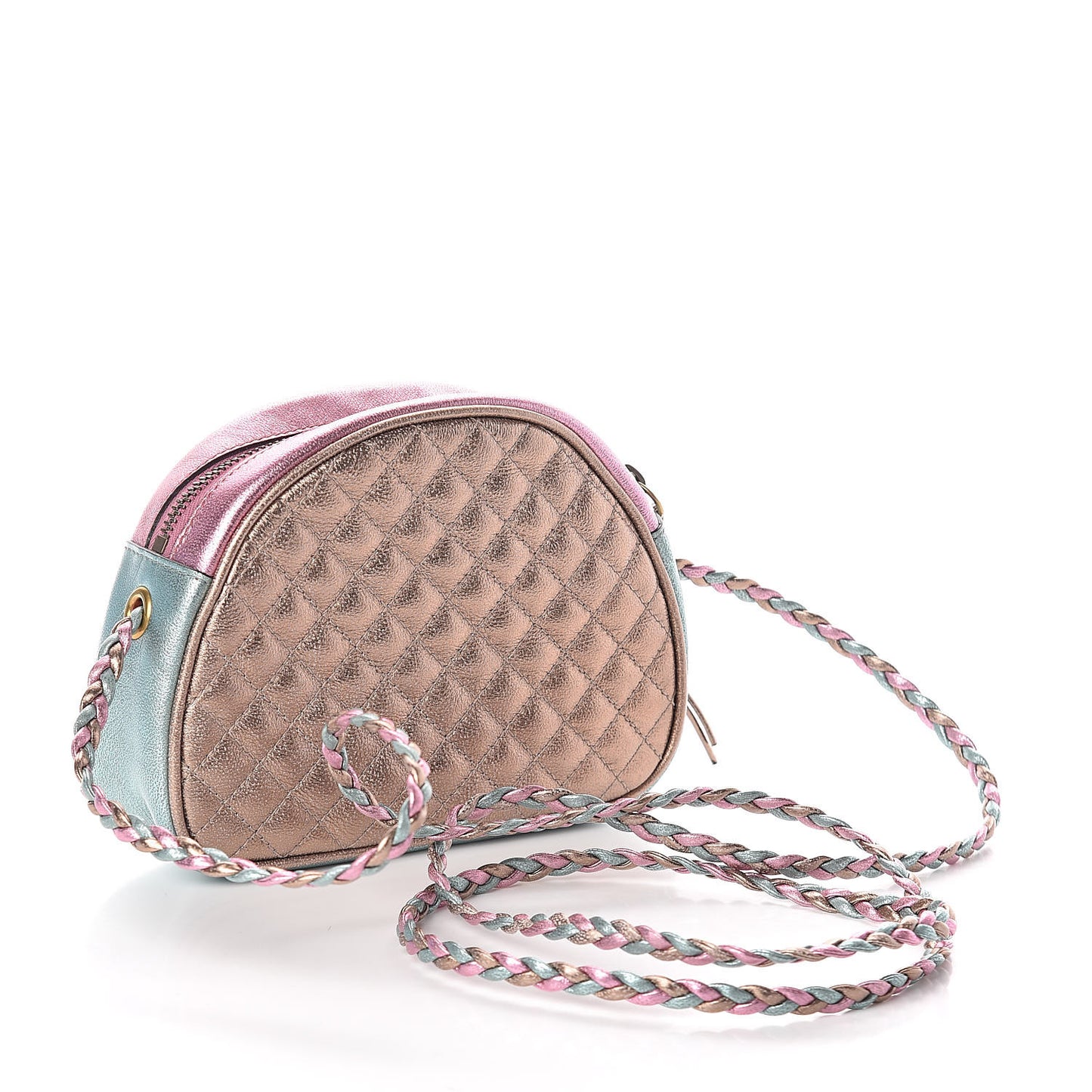Laminated Nappa Trapuntata Mini Zumi Dome Shoulder Bag Rosa Lago Rame