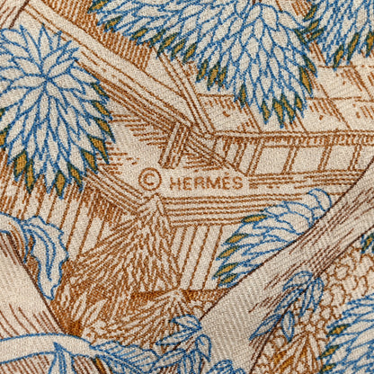 Hermes Cashmere Silk Retour a la Nature 140 Bleu Kaki Orange 6 of 7