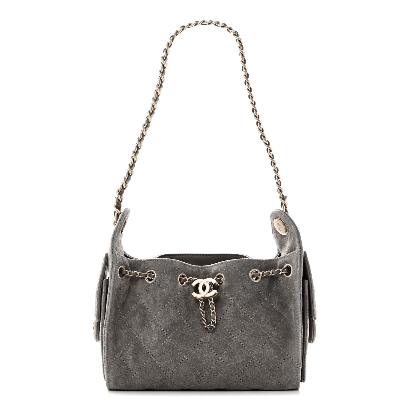 Suede Quilted Mini Chanel 25 Handbag Dark Grey
