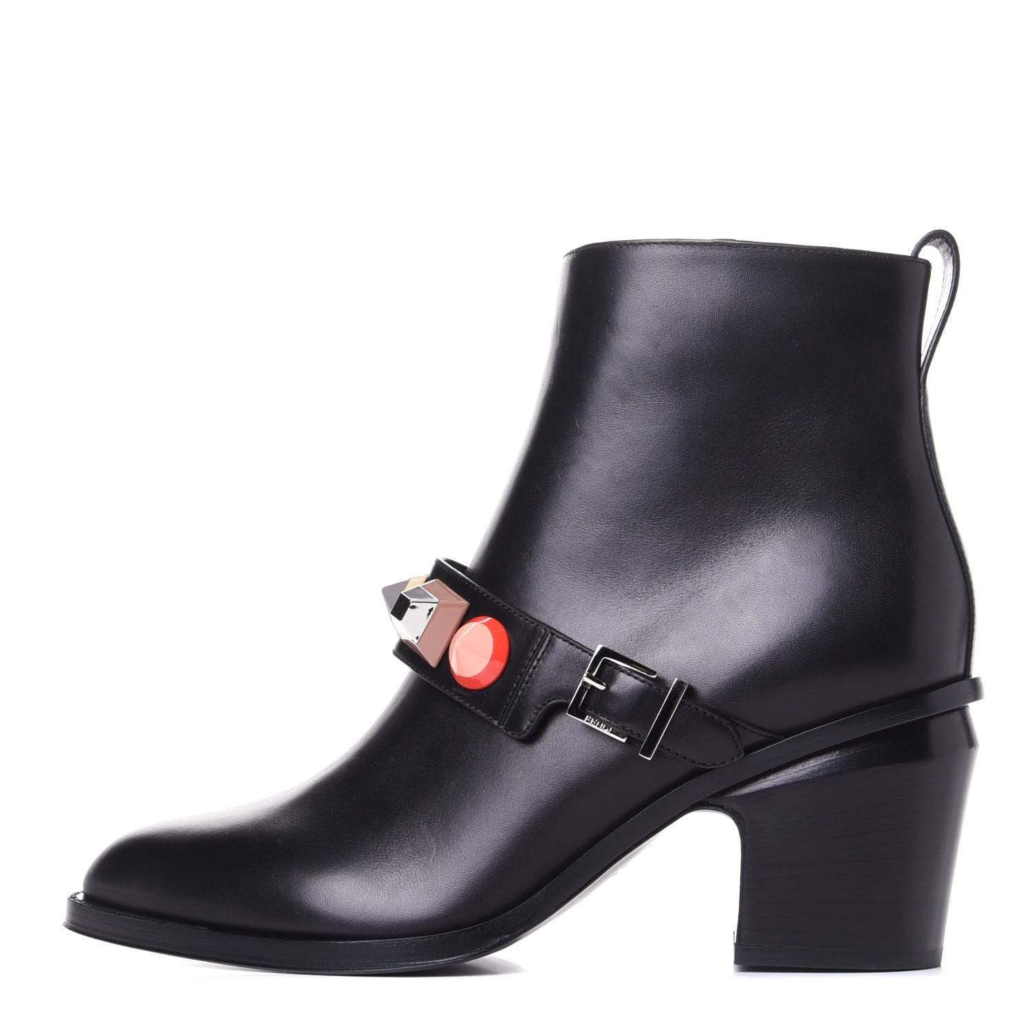 Fendi Calfskin Rainbow-Stud Ankle Boots 38.5 Black Multicolor 1 of 10