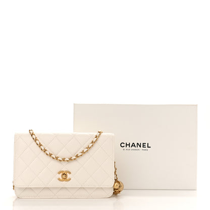 Chanel Lambskin Quilted CC Pearl Crush Wallet on Chain WOC White 23 of 25