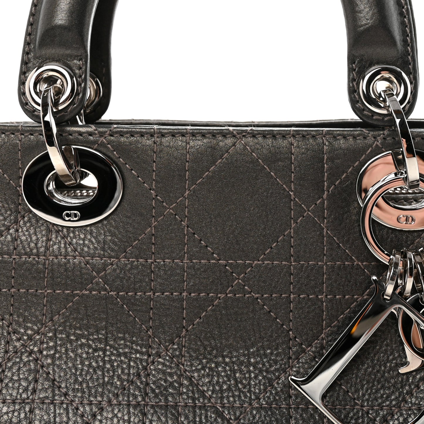 Metallic Calfskin Cannage Stitched Small East West Lady Dior Bronze