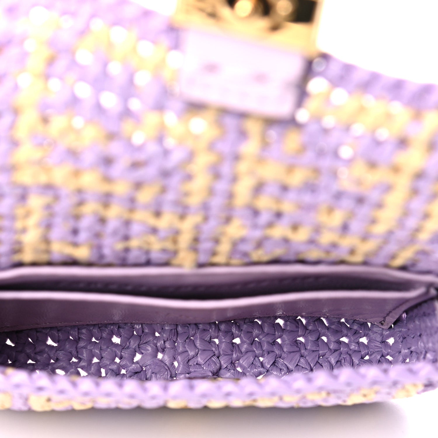 Fendi Raffia Vitello Seta FF Woven Nano Baguette Charm Anemone Natural 4 of 8