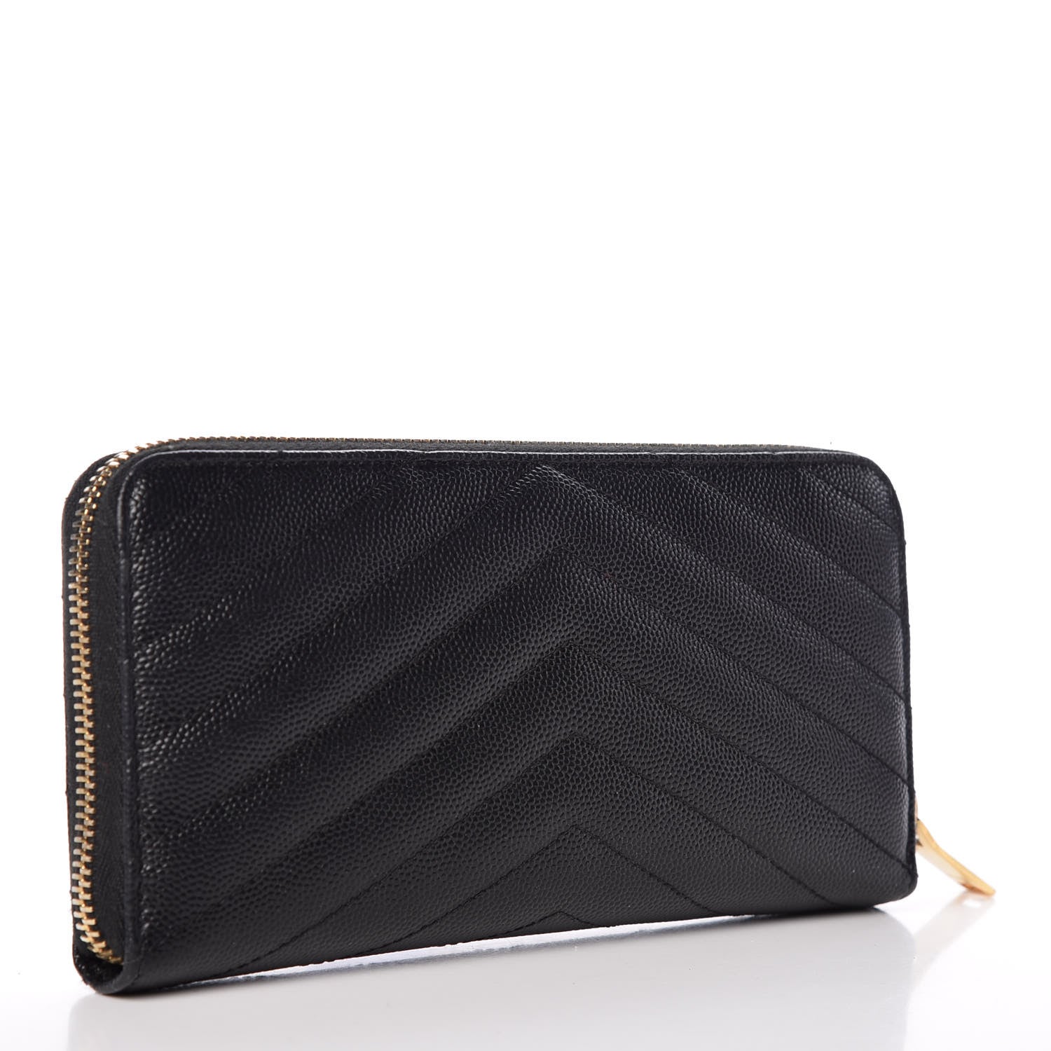 Saint Laurent Grain De Poudre Matelasse Chevron Monogram Zip Around Wallet Black 3 of 9