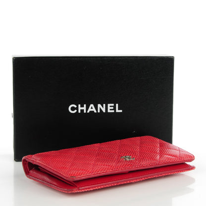 Chanel Lizard Quilted Yen Wallet Red 4 of 9