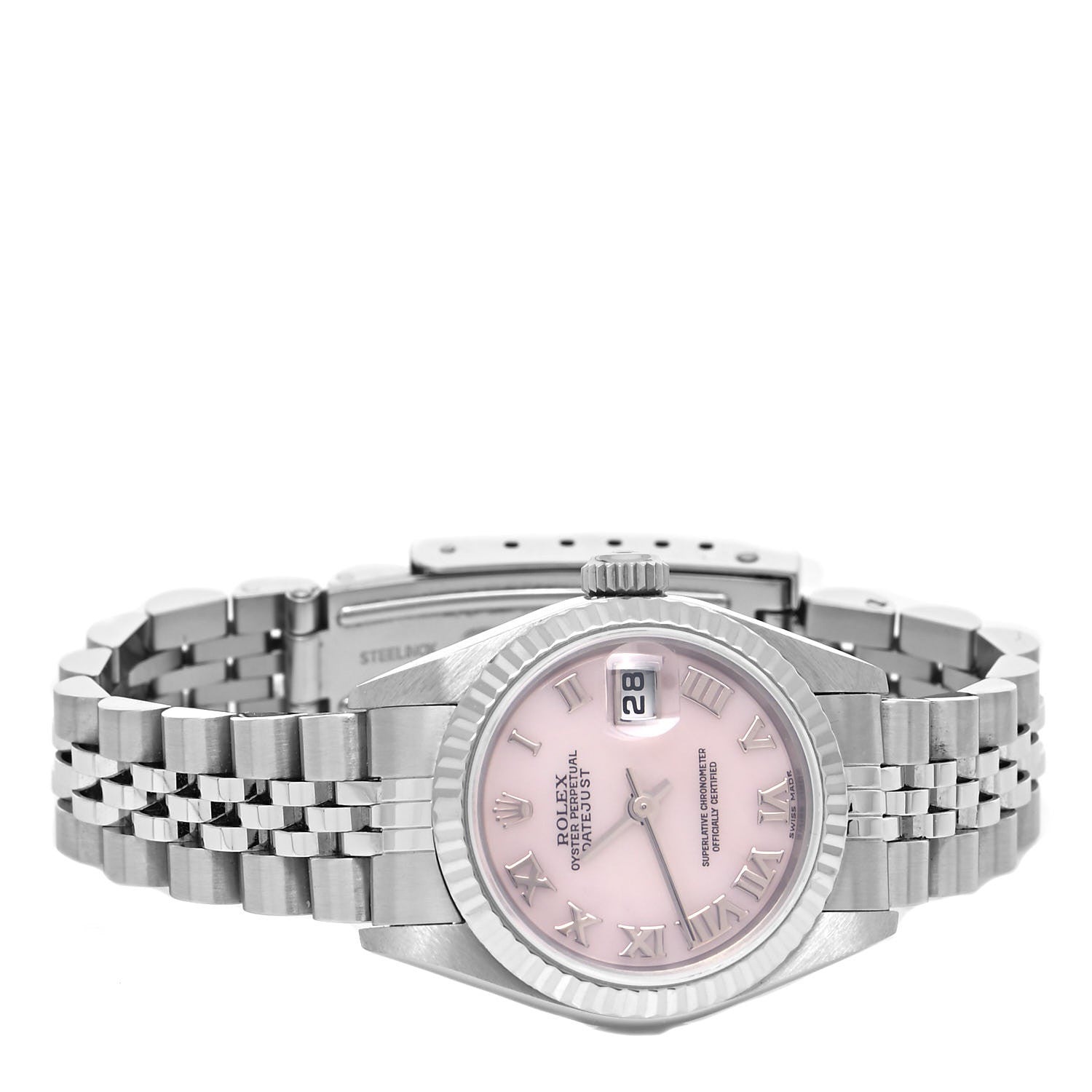 Rolex Stainless Steel 18K White Gold Mother of Pearl 26mm Oyster Perpetual Datejust Watch Pink Roman 79174 2 of 4