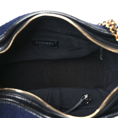 Chanel Calfskin Wool Embroidered Paris Hamburg Medium Gabrielle Hobo Dark Navy Blue 5 of 10