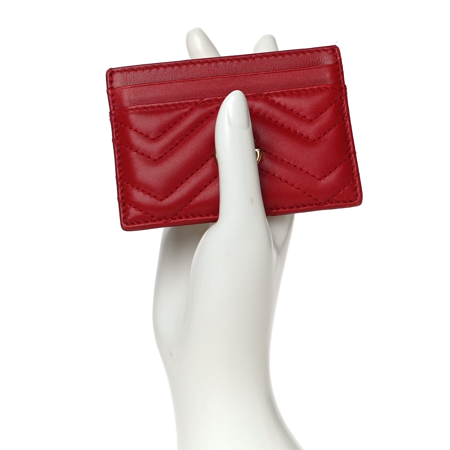 Gucci Calfskin Matelasse GG Marmont Card Holder Hibiscus Red 2 of 10