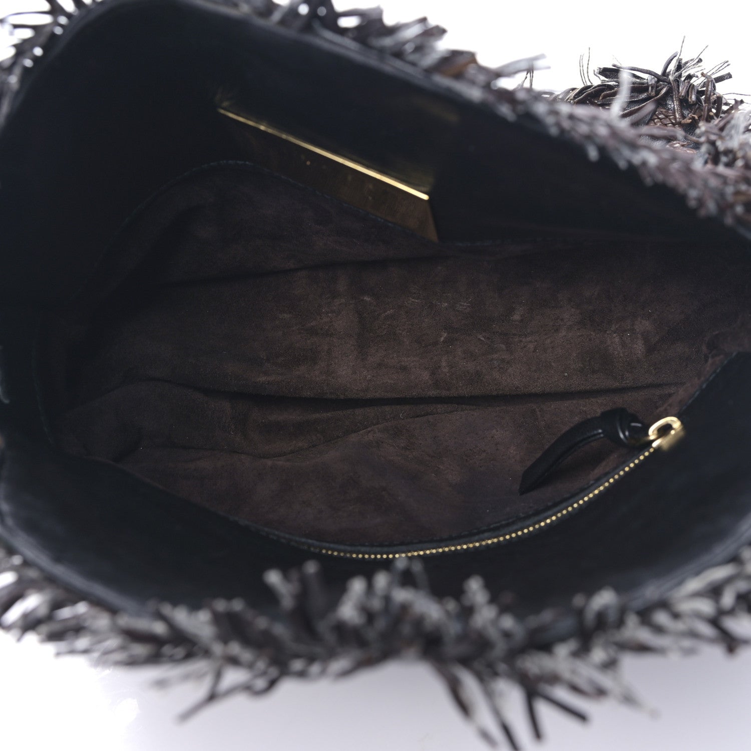 Bottega Veneta Nappa Intrecciato Alligator Fringe Shoulder Bag Black 5 of 8