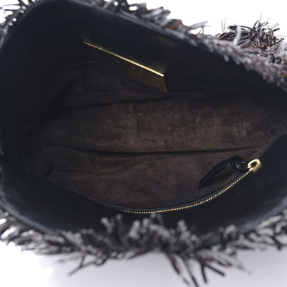 Bottega Veneta Nappa Intrecciato Alligator Fringe Shoulder Bag Black 5 of 8