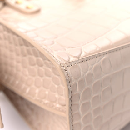 Balenciaga Shiny Supple Calfskin Crocodile Embossed Neo Classic Gold Hardware Mini City Light Beige 9 of 12
