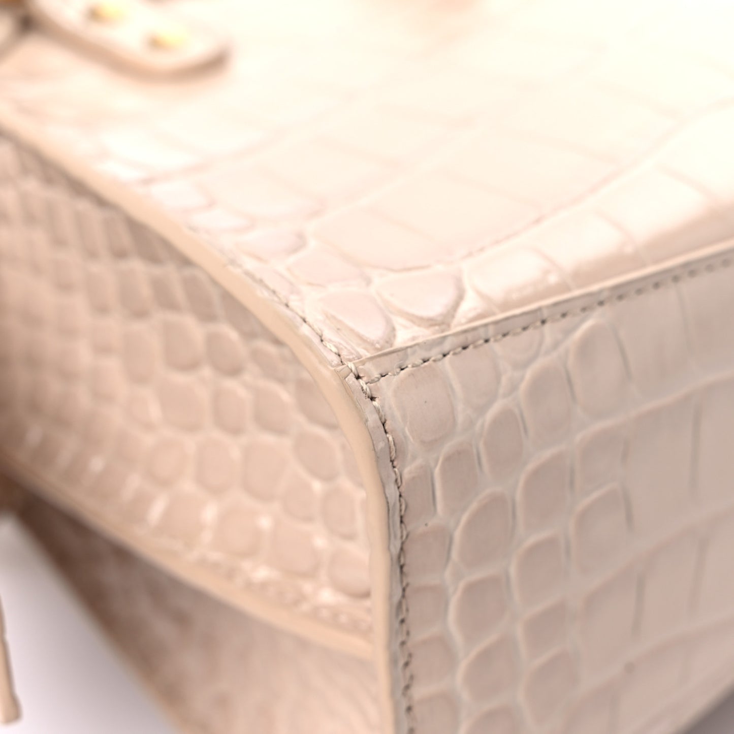 Shiny Supple Calfskin Crocodile Embossed Neo Classic Gold Hardware Mini City Light Beige