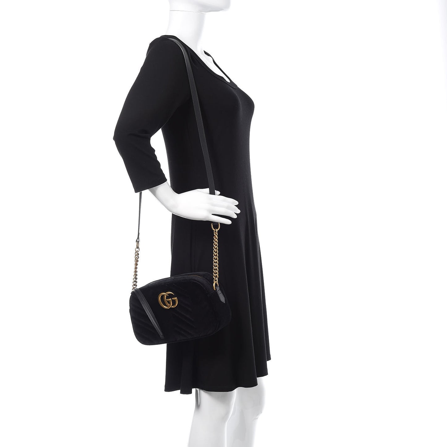 Velvet Matelasse Small GG Marmont Chain Shoulder Bag Black