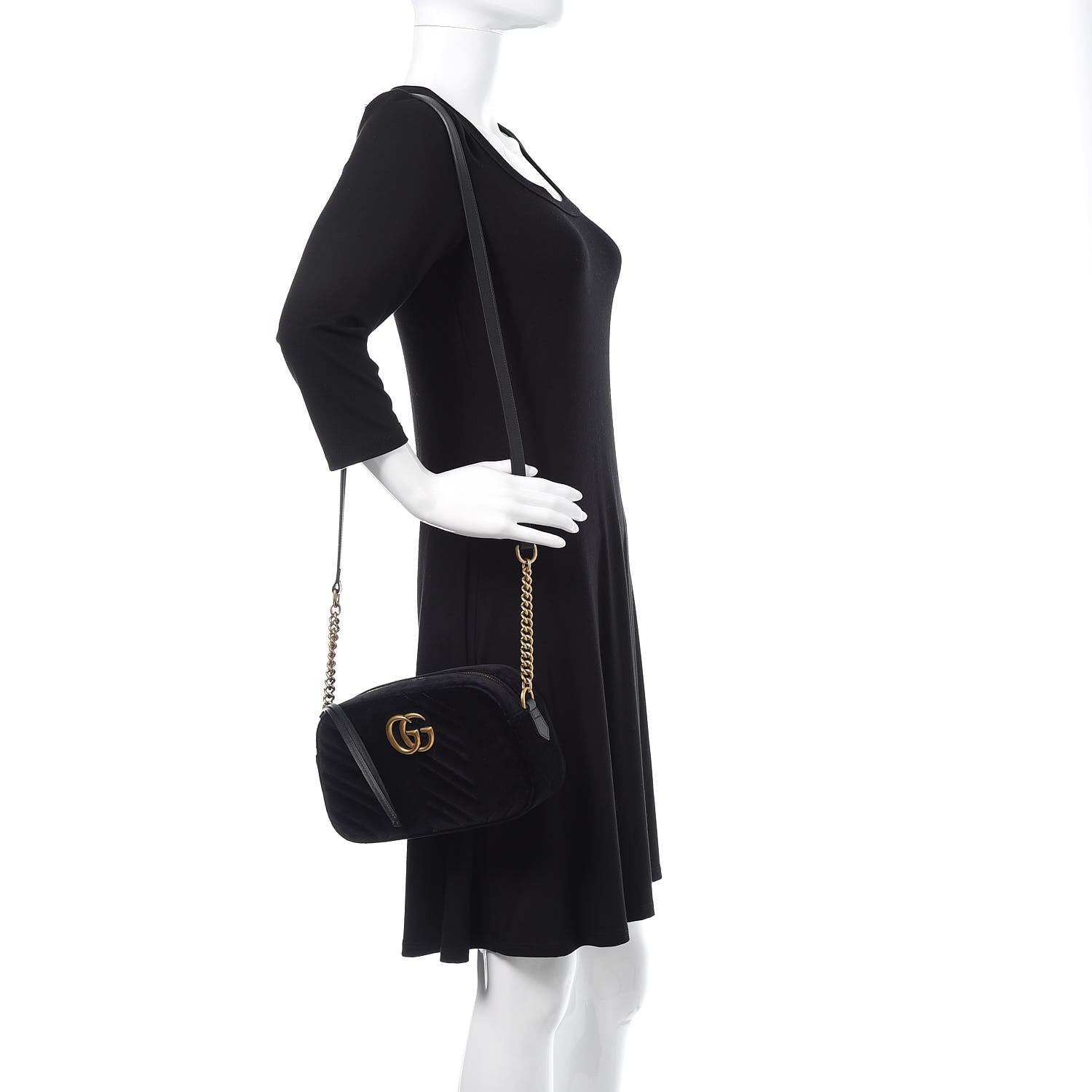 Gucci Velvet Matelasse Small GG Marmont Chain Shoulder Bag Black 2 of 10