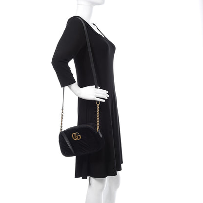 Gucci Velvet Matelasse Small GG Marmont Chain Shoulder Bag Black 2 of 10