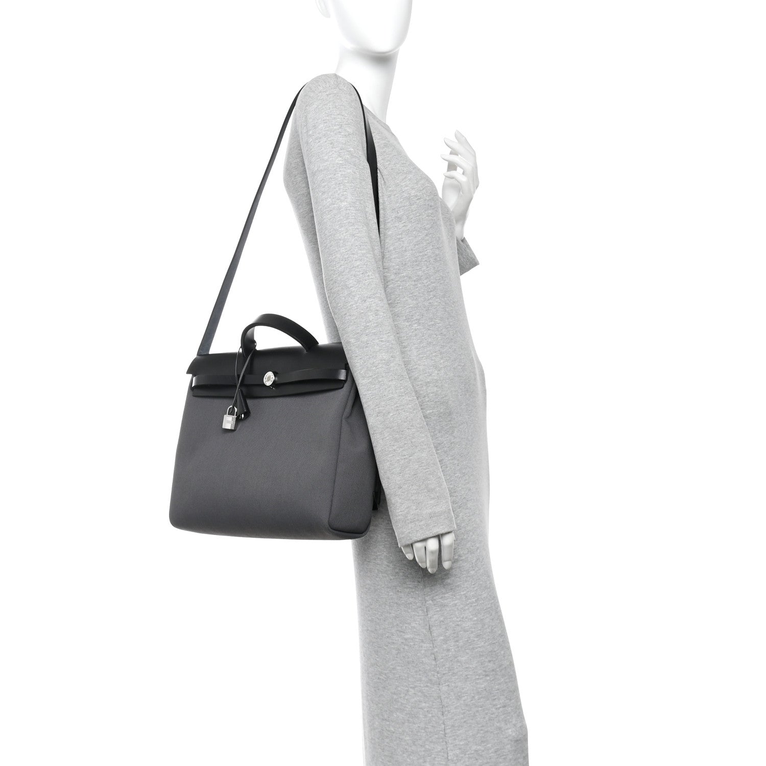 Hermes Military Toile Vache Hunter Herbag Messenger 39 Gris Fumee Black 2 of 11