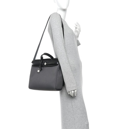 Hermes Military Toile Vache Hunter Herbag Messenger 39 Gris Fumee Black 2 of 11