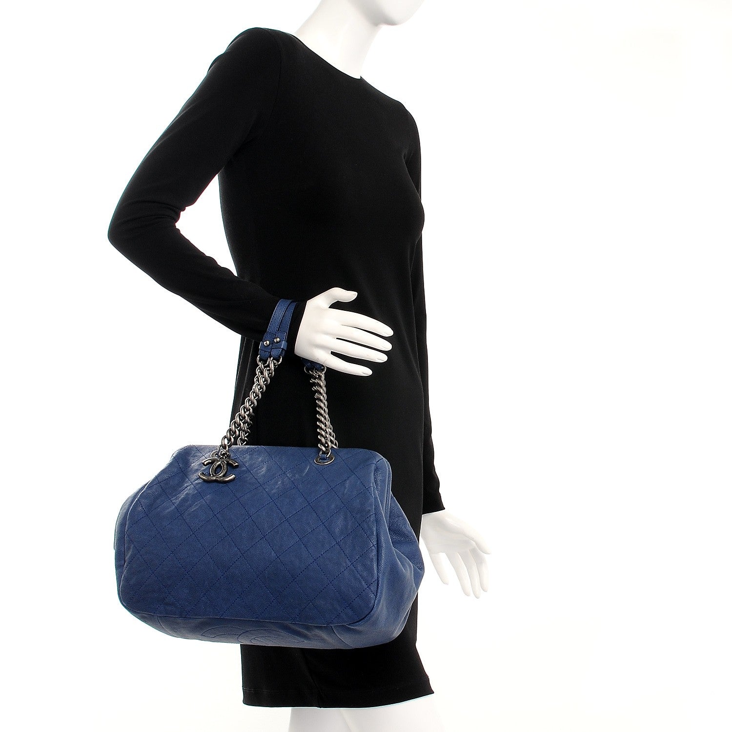 Chanel Caviar Quilted Framed Bowling Bag Blue 2 of 13