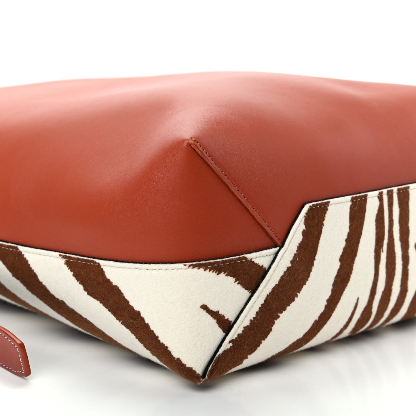 Shiny Smooth Calfskin Zebra Printed Calf Hair Small Twisted Cabas Chalk Brick