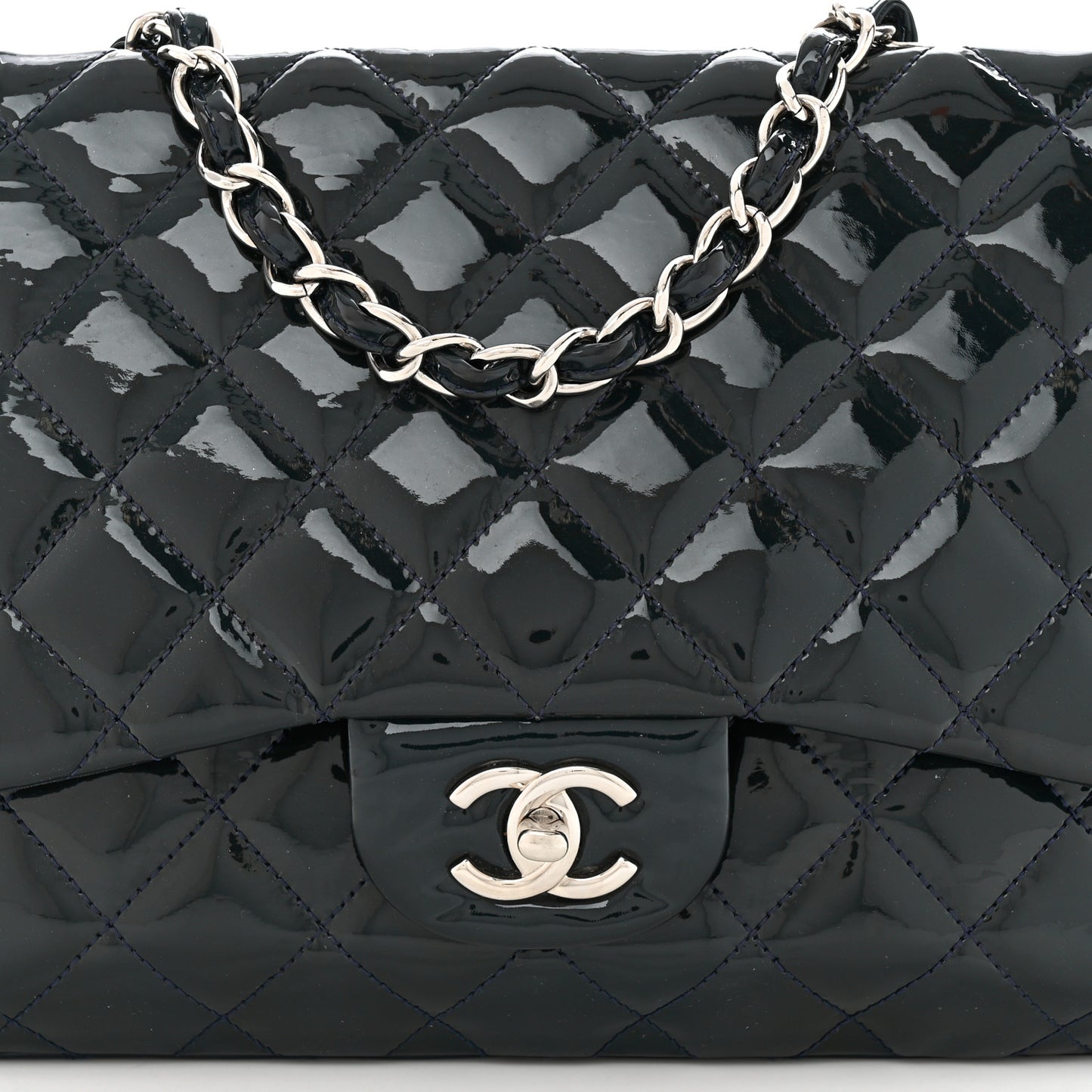 Patent Quilted Maxi Single Flap Blue