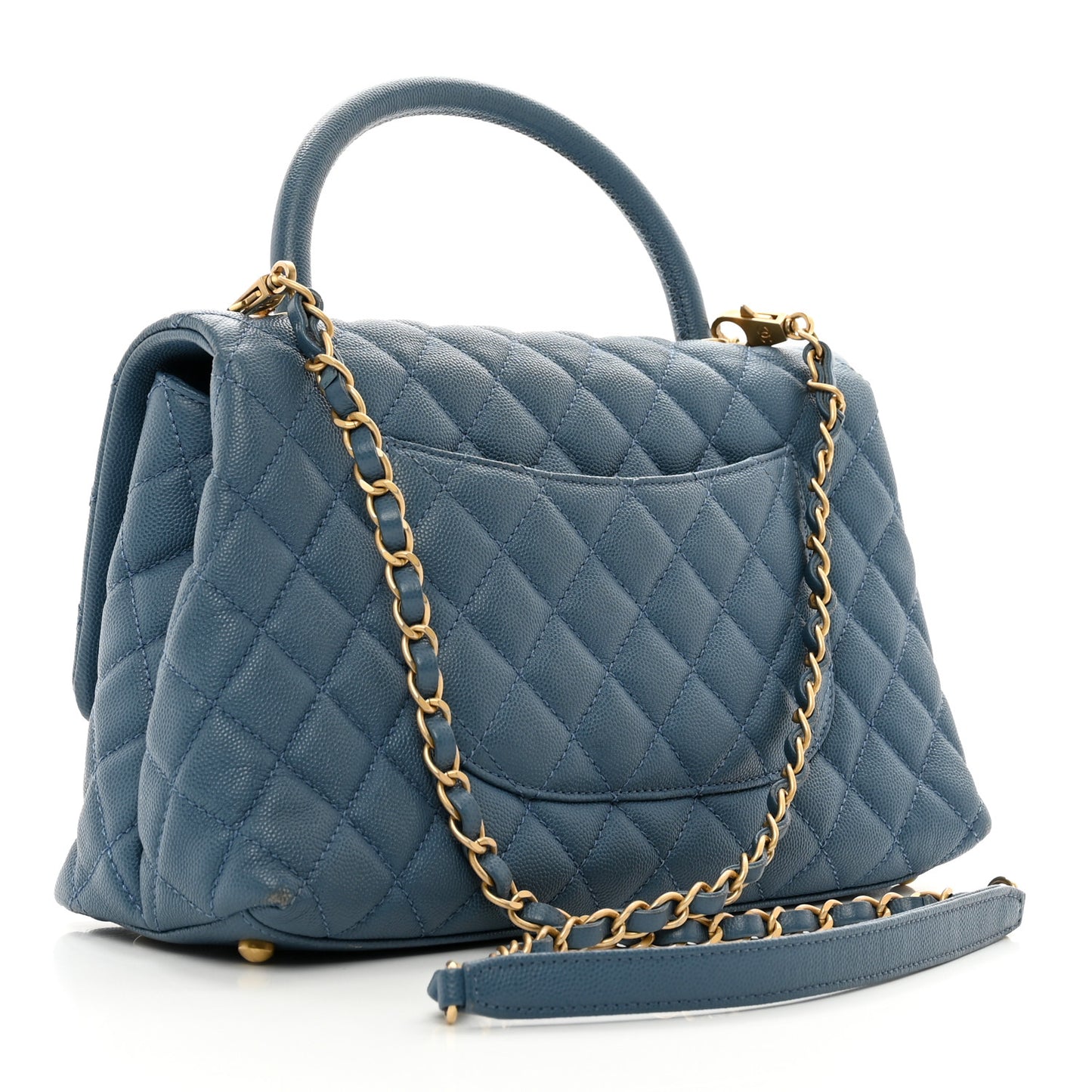 Caviar Quilted Small Coco Handle Flap Blue
