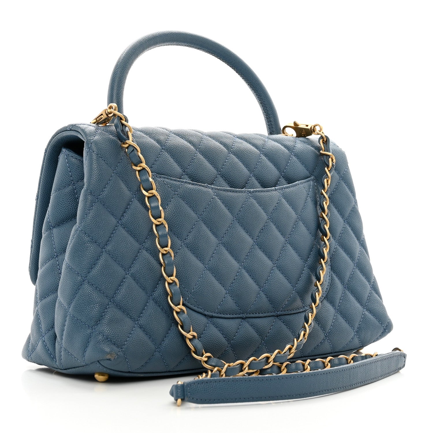 Chanel Caviar Quilted Small Coco Handle Flap Blue 3 of 12