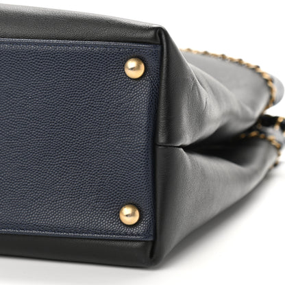 Chanel Lambskin Caviar Lovely Chains Shopping Tote Black Navy 10 of 13