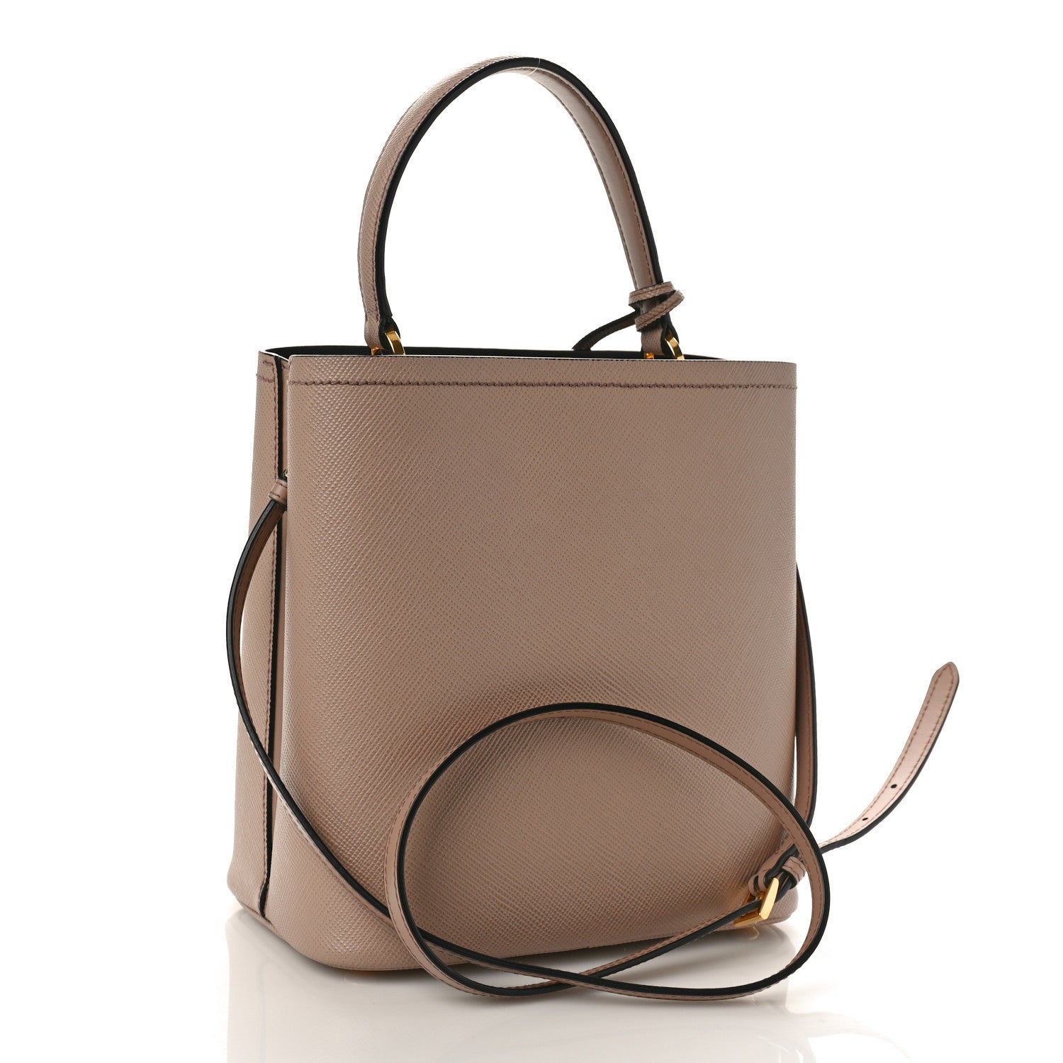 Prada Saffiano Cuir Medium Panier Bucket Bag Cipria Black 2 of 9