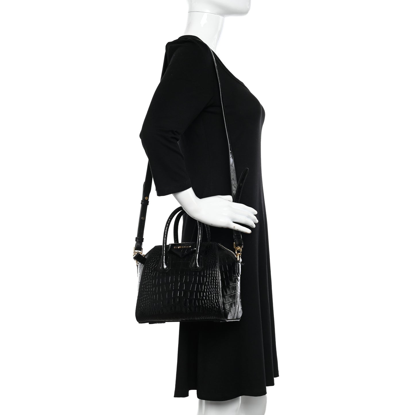 Calfskin Crocodile Embossed Mini Antigona Black