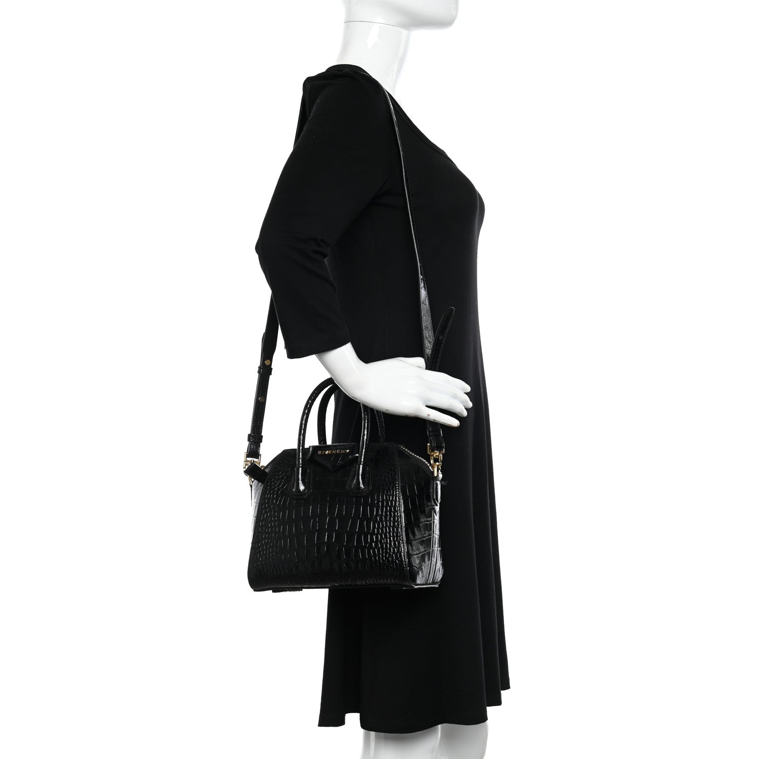 Givenchy Calfskin Crocodile Embossed Mini Antigona Black 2 of 13