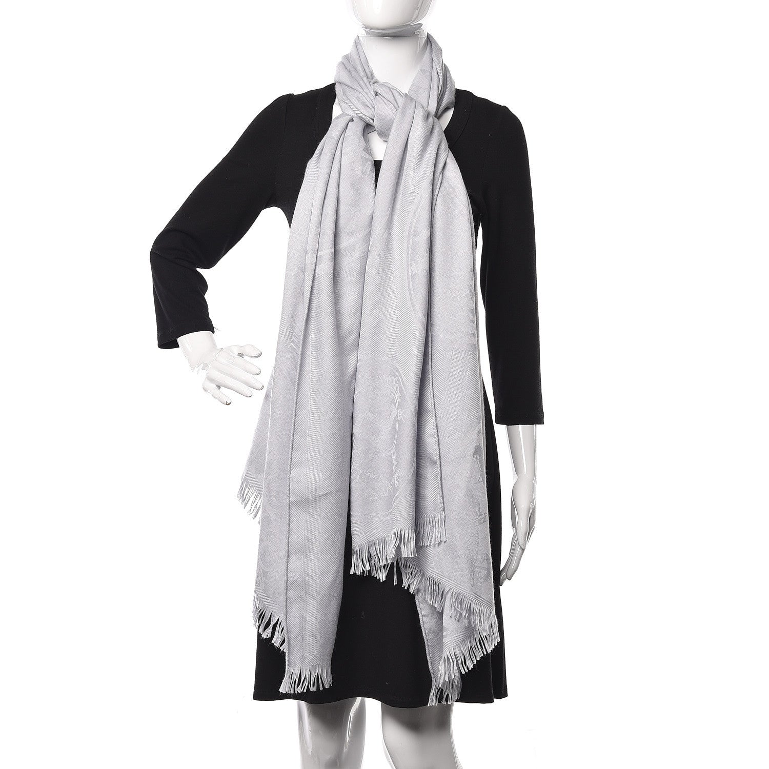 Hermes Cashmere Silk New Libris Stole Gris Nuage 2 of 6