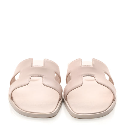 Hermes Box Calfskin Oran Sandals 37.5 Rose Pale 2 of 9