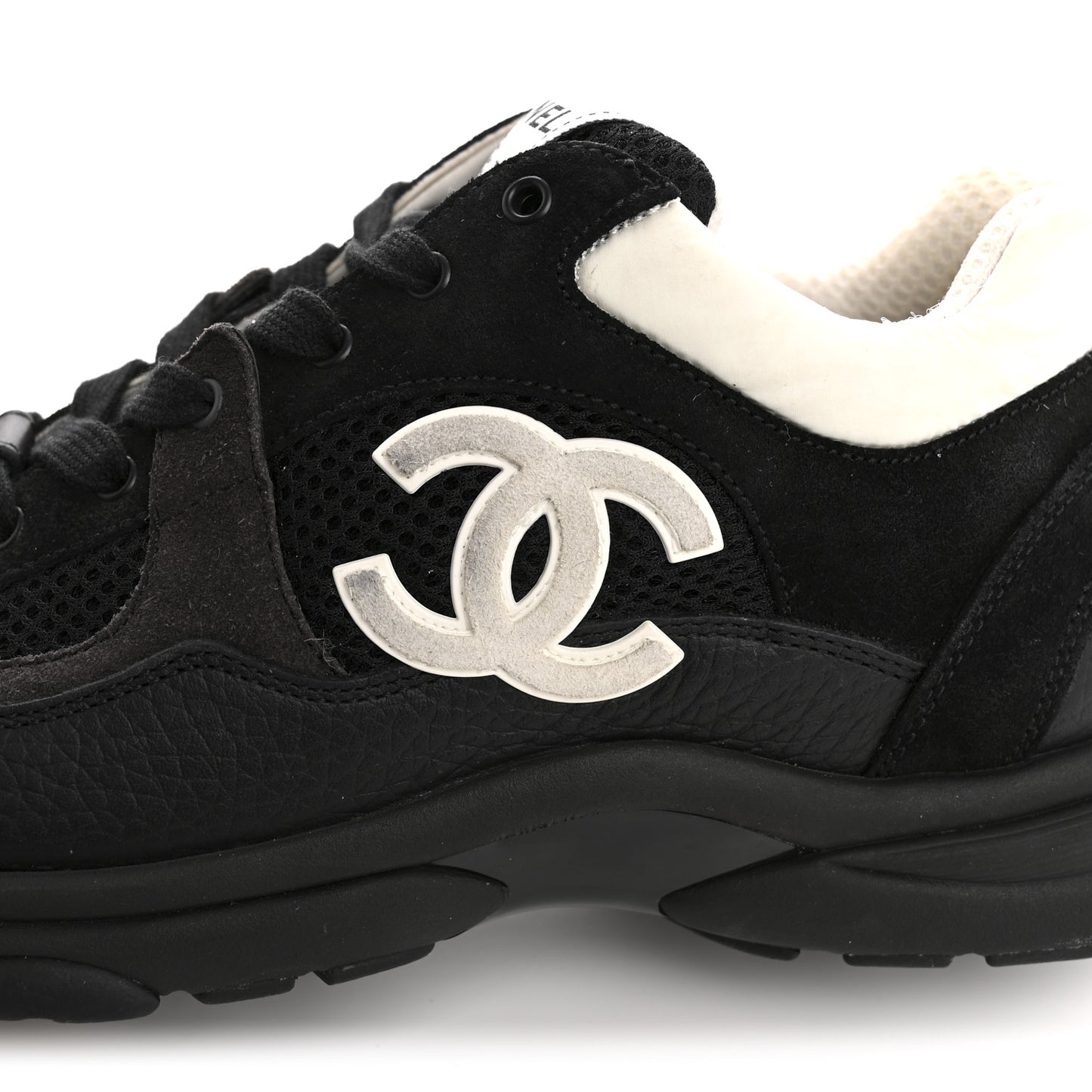 Mesh Suede Grained Calfskin Womens CC Sneakers 39.5 Black White