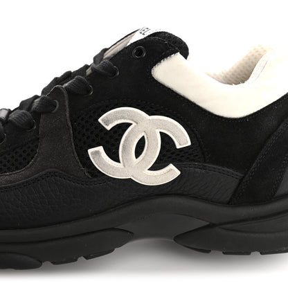 Chanel Mesh Suede Grained Calfskin Womens CC Sneakers 39.5 Black White 12 of 13