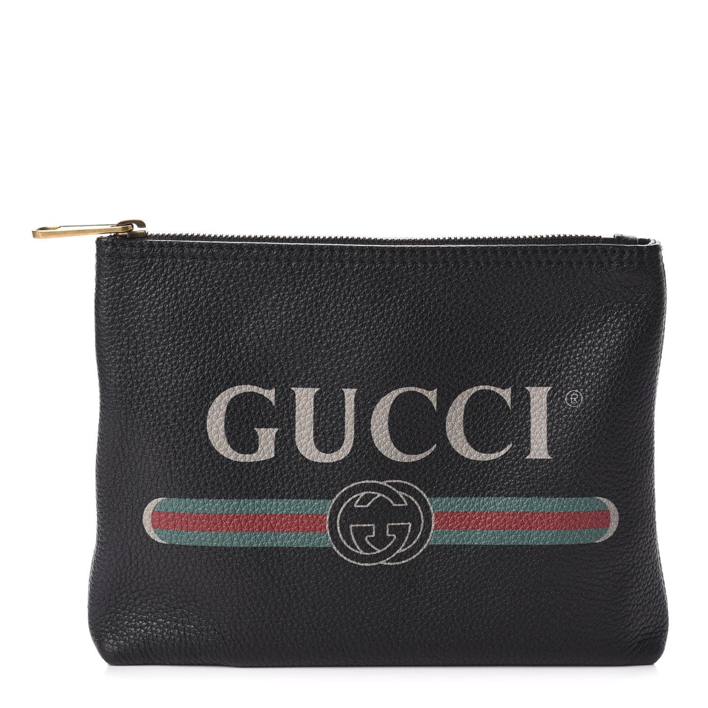 Pebbled Calfskin Medium Logo Portfolio Clutch Black