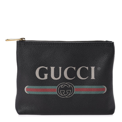 Gucci Pebbled Calfskin Medium Logo Portfolio Clutch Black 1 of 7