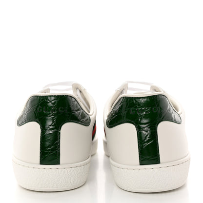Gucci Calfskin Crocodile Web Mens Ace Sneakers 8 White Green 5 of 16