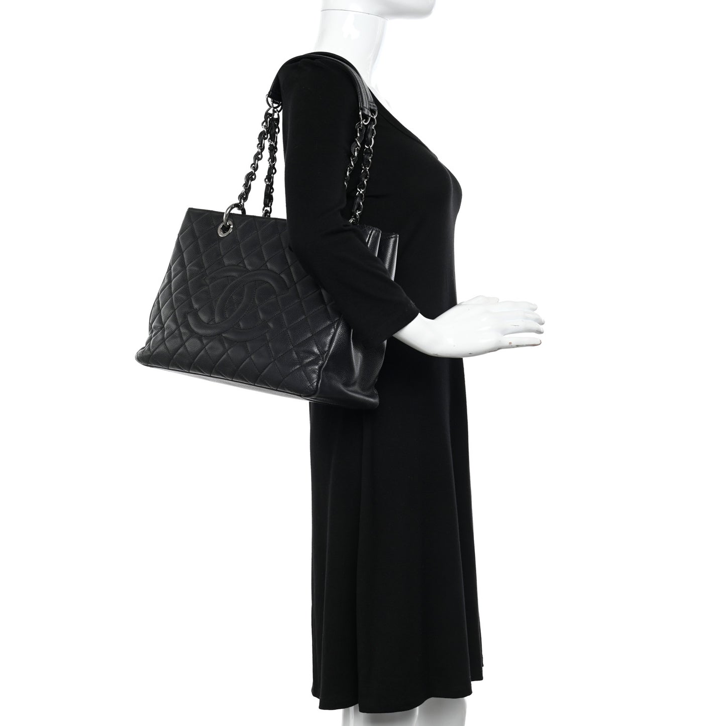 Caviar Quilted Grand Shopping Tote GST Black
