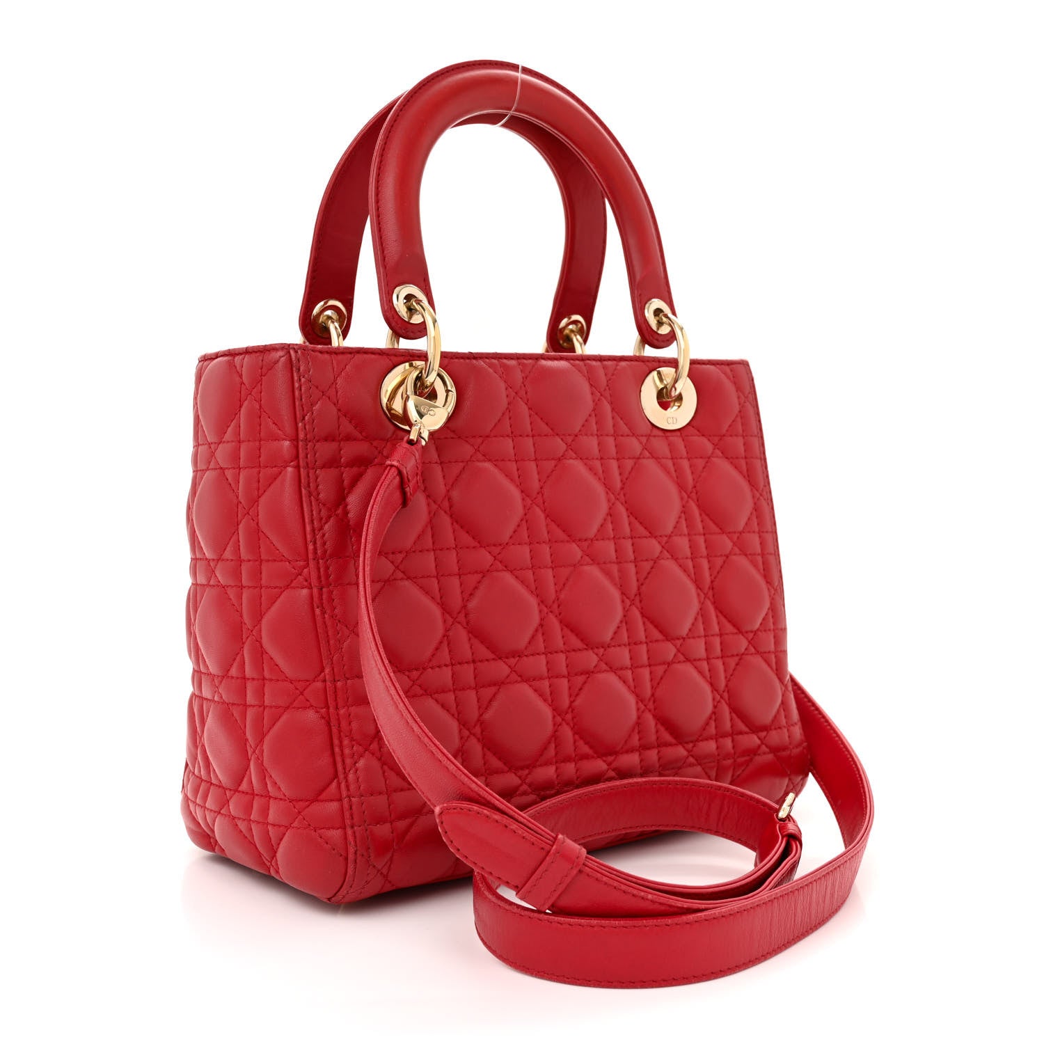 Christian Dior Lambskin Cannage Medium Lady Dior Red 3 of 16