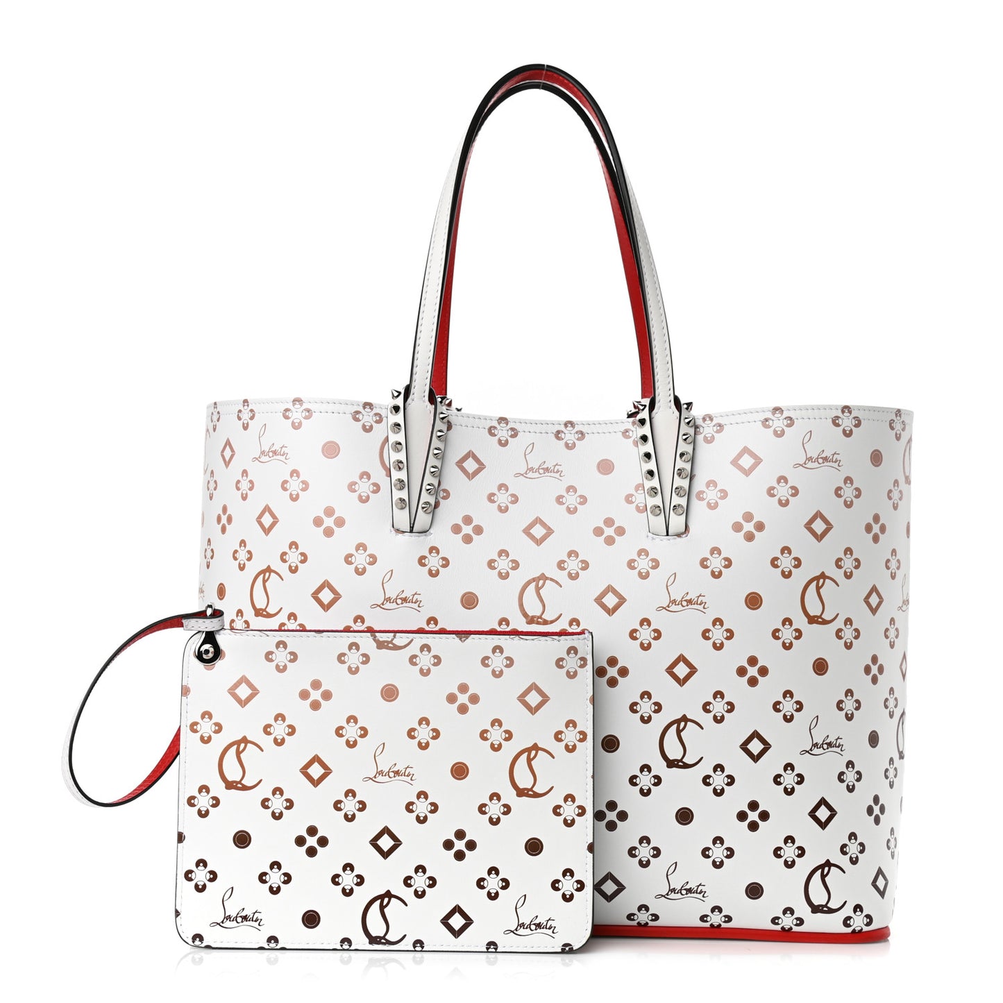 Calfskin Patent Degrade Loubinthesky East West Cabata Tote White
