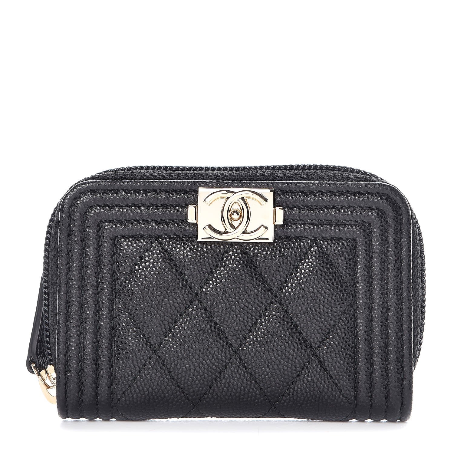 Chanel Caviar Quilted Boy Zip Around Coin Purse Wallet Black 1 of 8