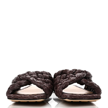 Bottega Veneta Raffia Twisted Intrecciato Stretch Flat Sandals 38 Bitter Chocolate 2 of 10