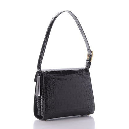Balenciaga Shiny Calfskin Graffiti Logo Crocodile Embossed Medium Ghost Shoulder Bag Black White 3 of 8