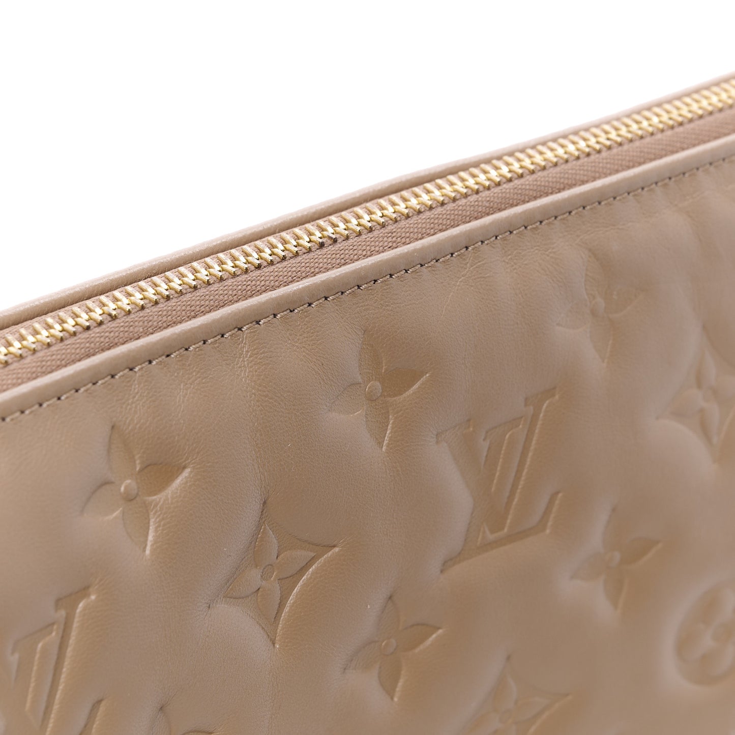 Lambskin Embossed Monogram Coussin MM Taupe