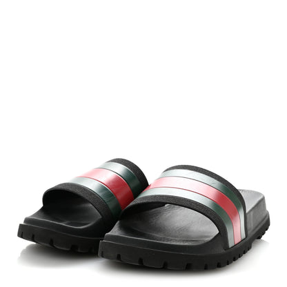 Gucci Rubber Web Mens Lug Sole Slide Sandals 11 Black Green Red 4 of 9