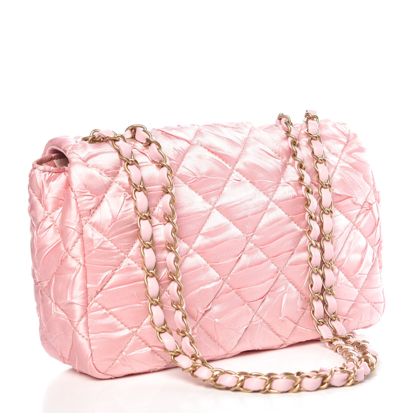 Satin Quilted Pleated Flap Pink