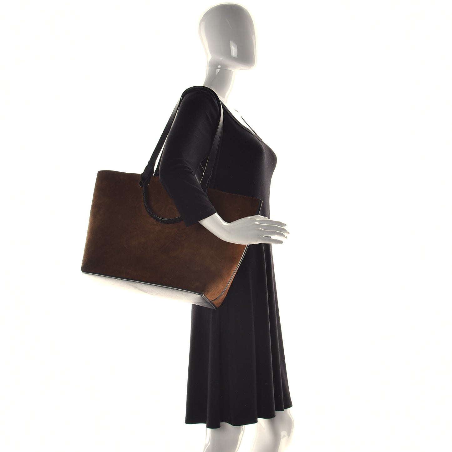 Suede Calfskin Anagram Tote Brown