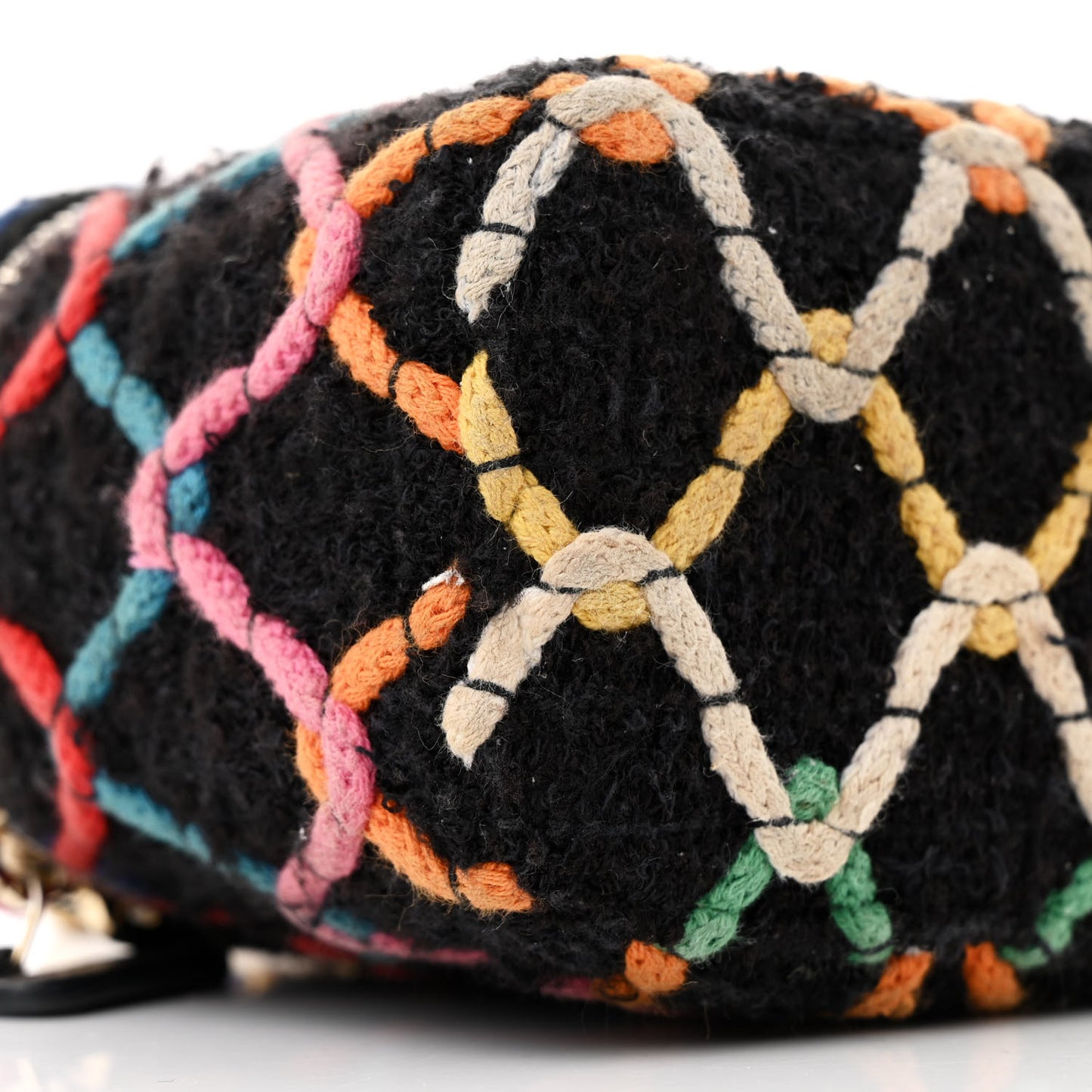 Tweed Diamond Threaded CC Pearl Crush Mini Vanity Case With Chain Black Multicolor